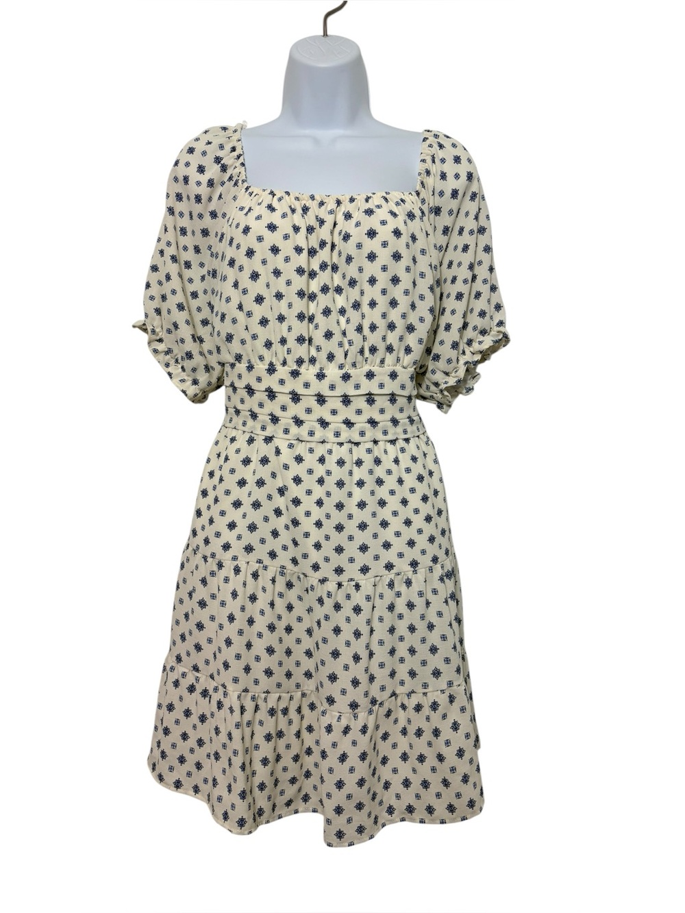 Liberty Love Blue & White Floral Puff Sleeve Mini Dress XL(Junior) Cottagecore